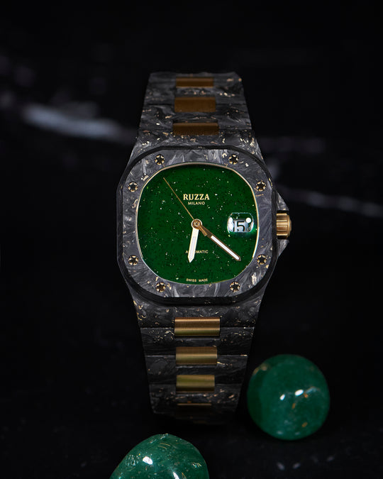 Ruzza Watch Luxury Carbon Oro 24 Avventurina Green